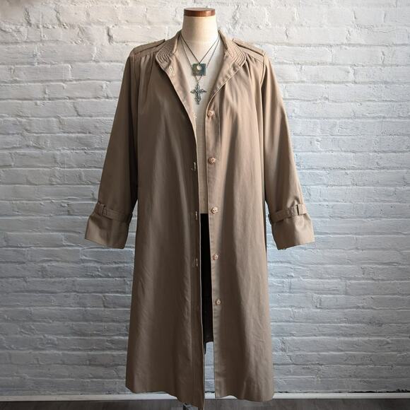Vintage Neutral Trench Coat Longline Minimalist Wool Coat Duster Jacket Large - Picture 2 of 9